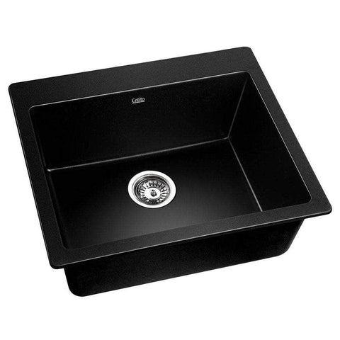 Stone Kitchen Sink 570X500Mm Granite Under Or Topmount Basin Bowl Laundry Black