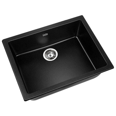 Stone Kitchen Sink 610X470Mm Granite Under/Topmount Basin Bowl Laundry Black