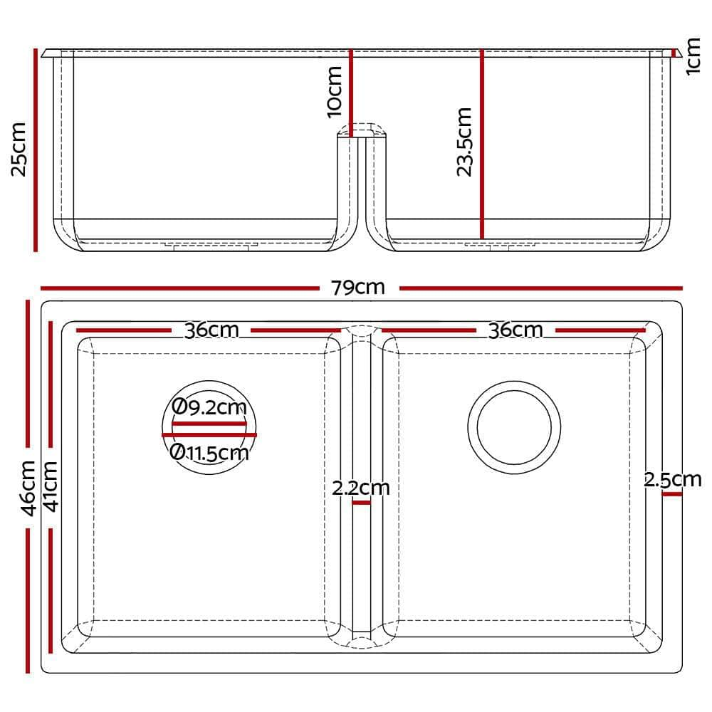 Stone Kitchen Sink 790X460Mm Granite Under/Topmount Basin Double Bowl Black