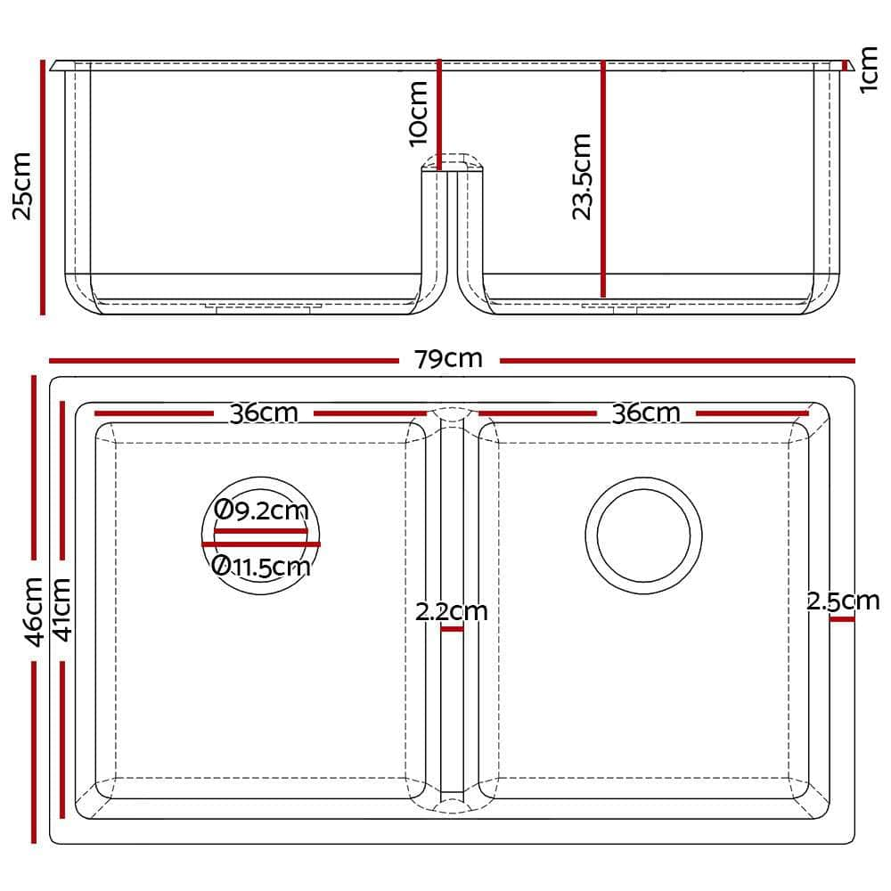 Stone Kitchen Sink 790X460Mm Granite Under/Topmount Basin Double Bowl White