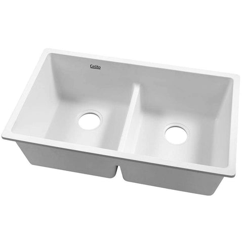 Stone Kitchen Sink 790X460Mm Granite Under/Topmount Basin Double Bowl White