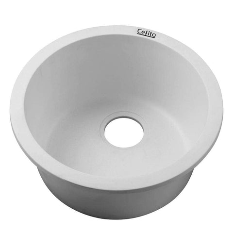 Stone Kitchen Sink Round 430Mm Granite Under/Topmount Basin Bowl Laundry White