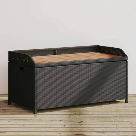 Storage Bench Black Poly Rattan and Acacia Wood