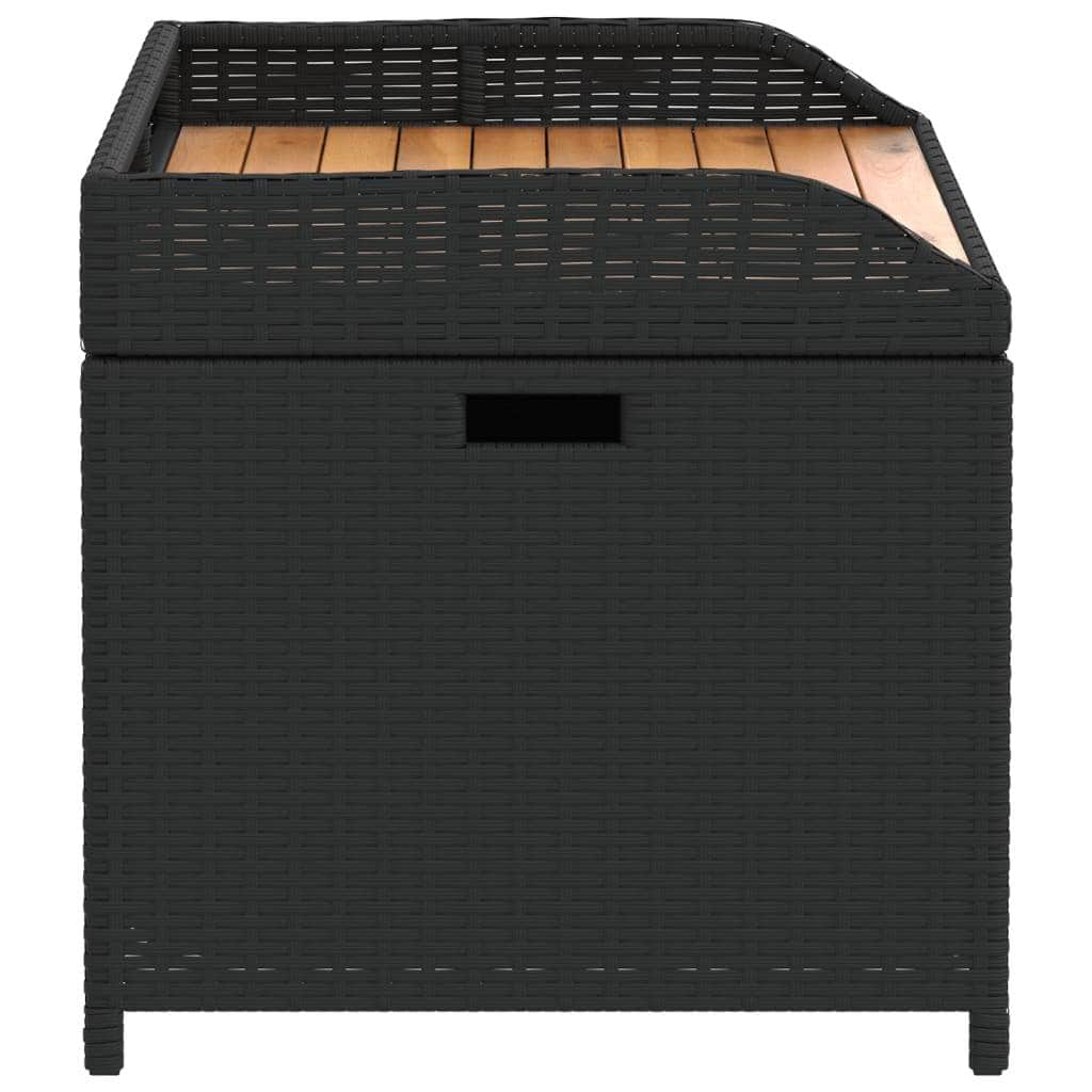 Storage Bench Black Poly Rattan and Acacia Wood