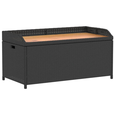 Storage Bench Black Poly Rattan and Acacia Wood