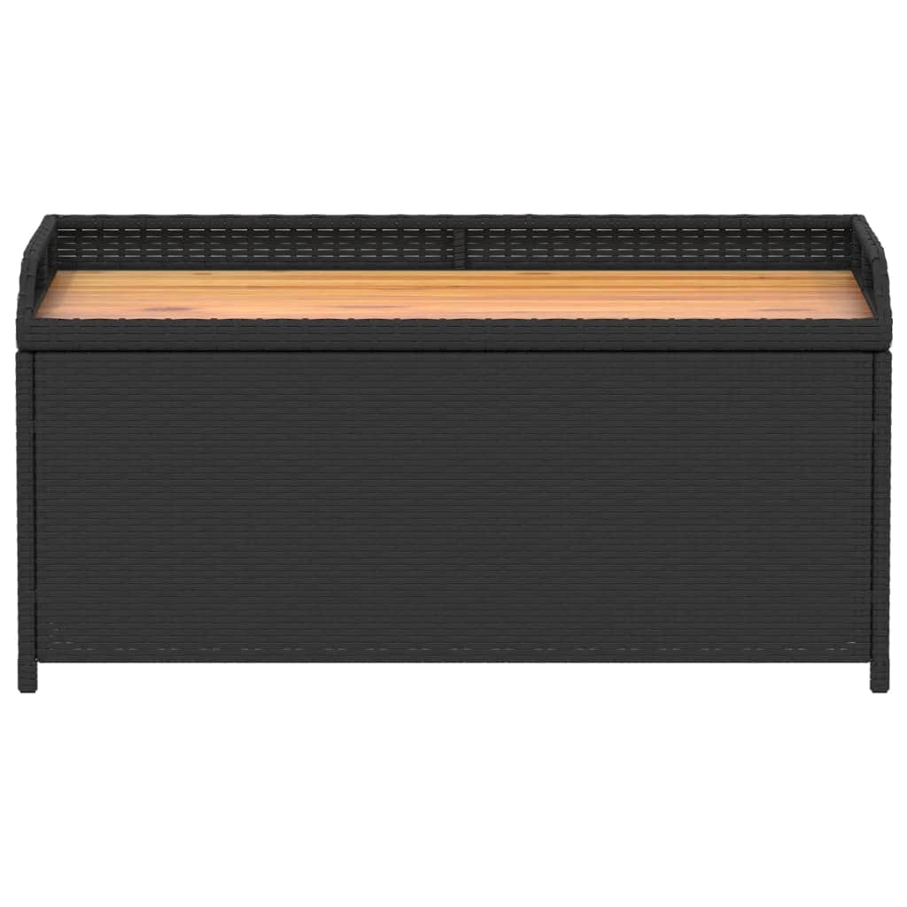 Storage Bench Black Poly Rattan and Acacia Wood