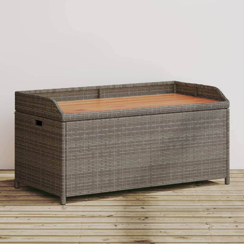 Storage Bench Grey Poly Rattan and Acacia Wood