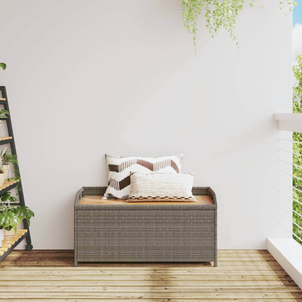 Storage Bench Grey Poly Rattan and Acacia Wood