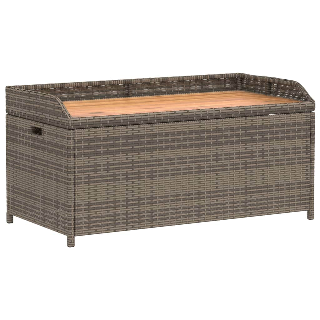 Storage Bench Grey Poly Rattan and Acacia Wood