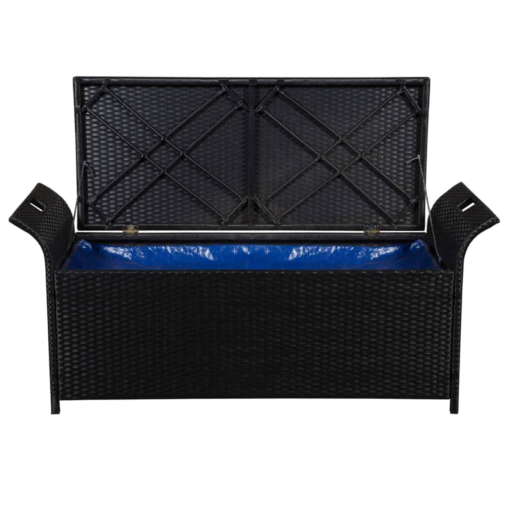 Storage Bench with Cushion 138 cm Poly Rattan Black