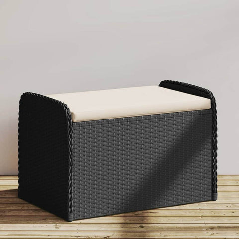 Storage Bench with Cushion Black Poly Rattan