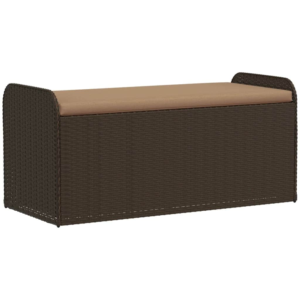 Storage Bench with Cushion-Brown Poly Rattan