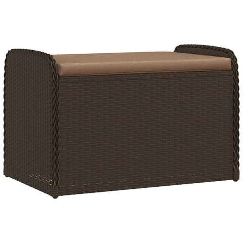 Storage Bench with Cushion Brown Poly Rattan