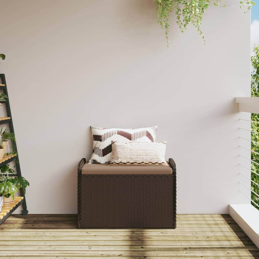 Storage Bench with Cushion Brown Poly Rattan