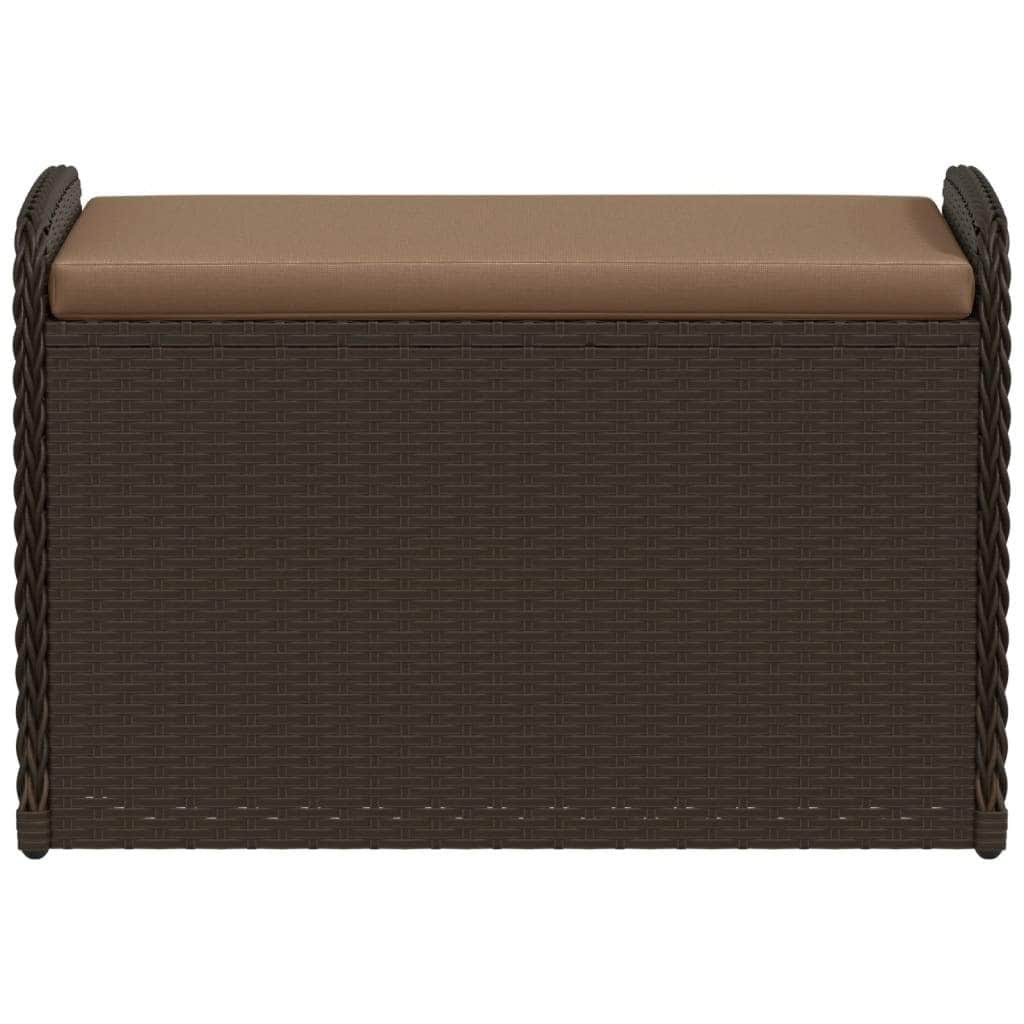 Storage Bench with Cushion Brown Poly Rattan