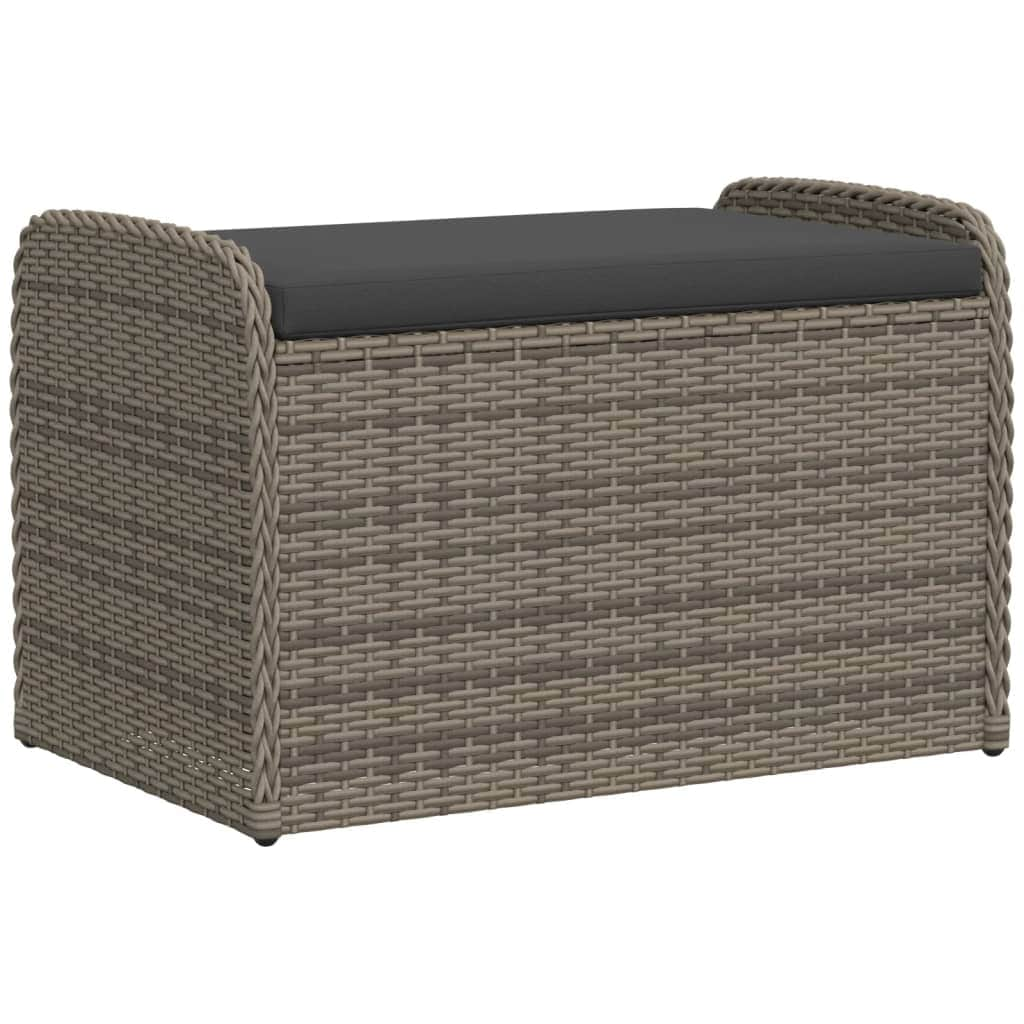 Storage Bench with Cushion Grey Poly Rattan