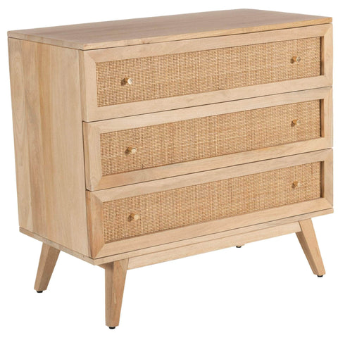 Storage Cabinet Buffet Chest Of 3 Drawer Mango Wood Rattan Natural