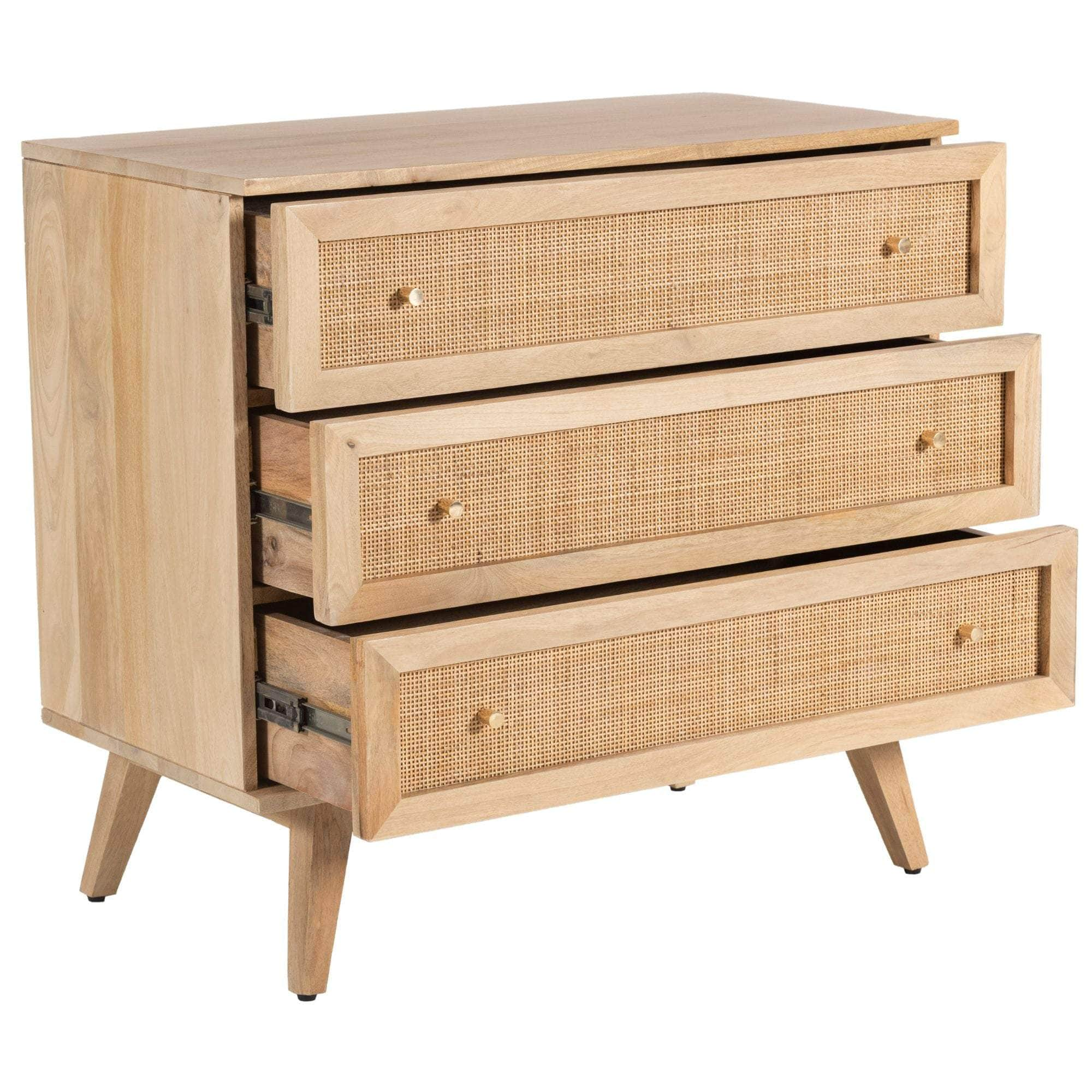 Storage Cabinet Buffet Chest Of 3 Drawer Mango Wood Rattan Natural