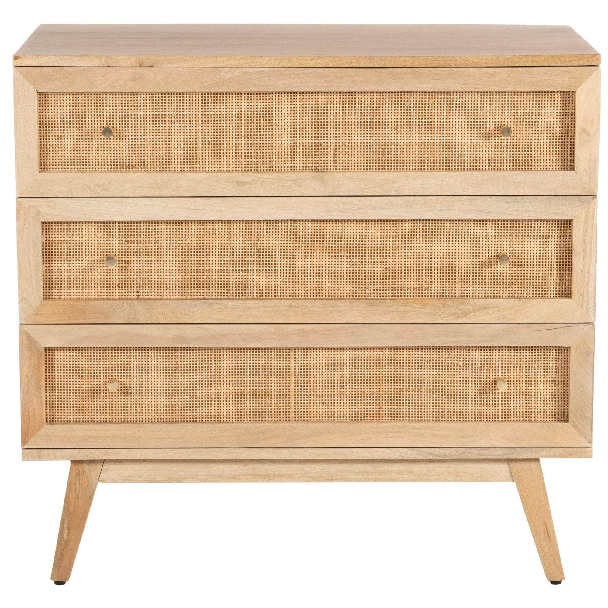 Storage Cabinet Buffet Chest Of 3 Drawer Mango Wood Rattan Natural