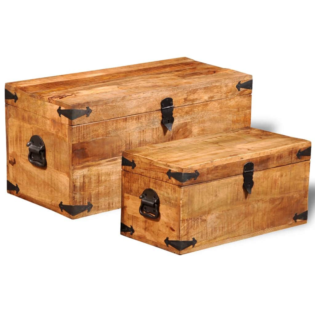 Storage Chest Set 2 Pieces Rough Mango Wood