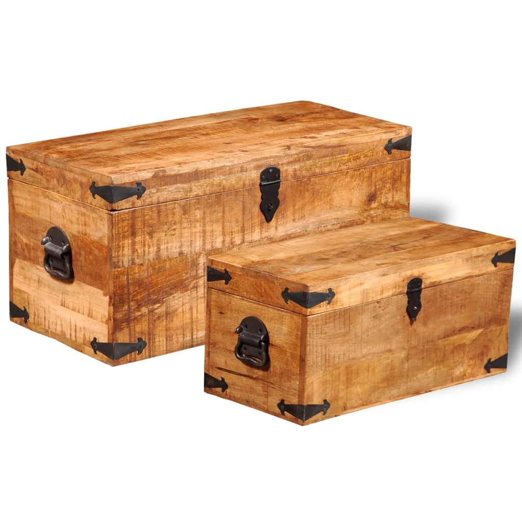 Storage Chest Set 2 Pieces Rough Mango Wood