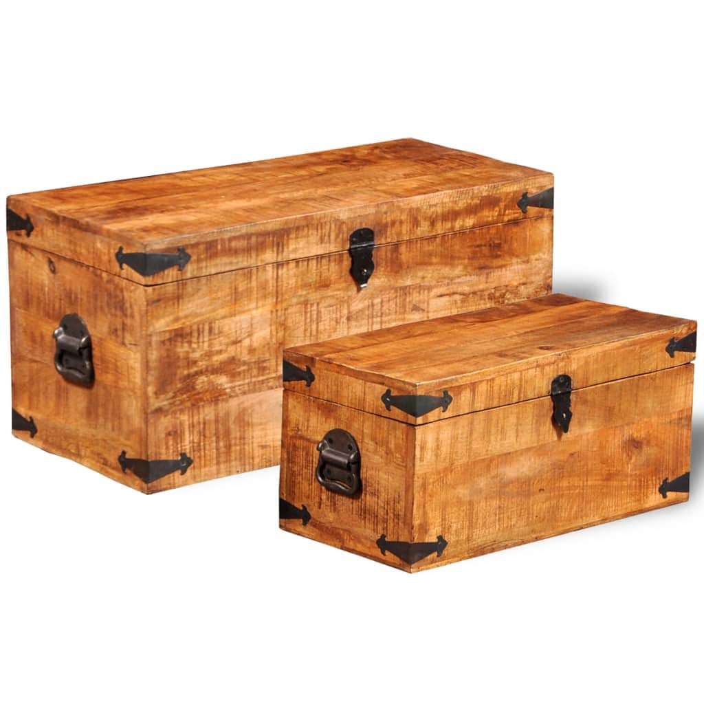 Storage Chest Set 2 Pieces Rough Mango Wood