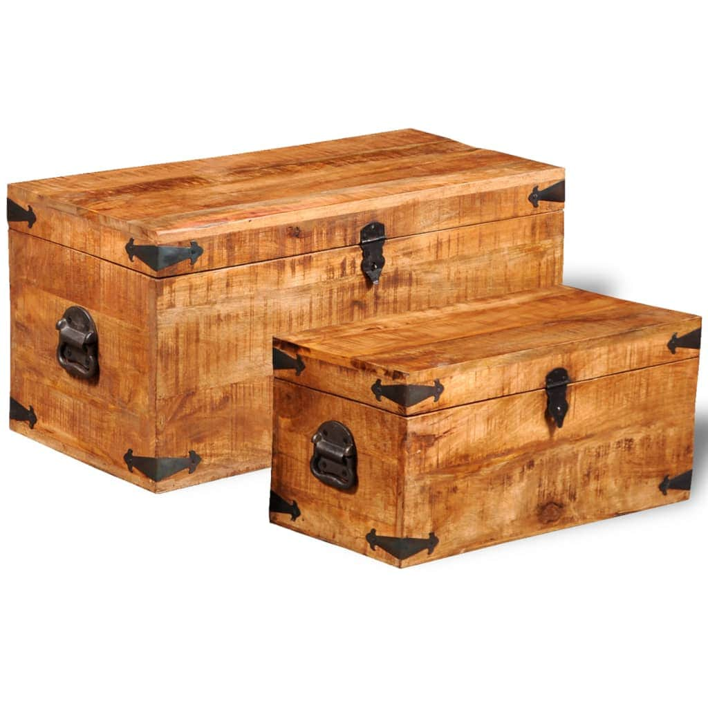 Storage Chest Set 2 Pieces Rough Mango Wood