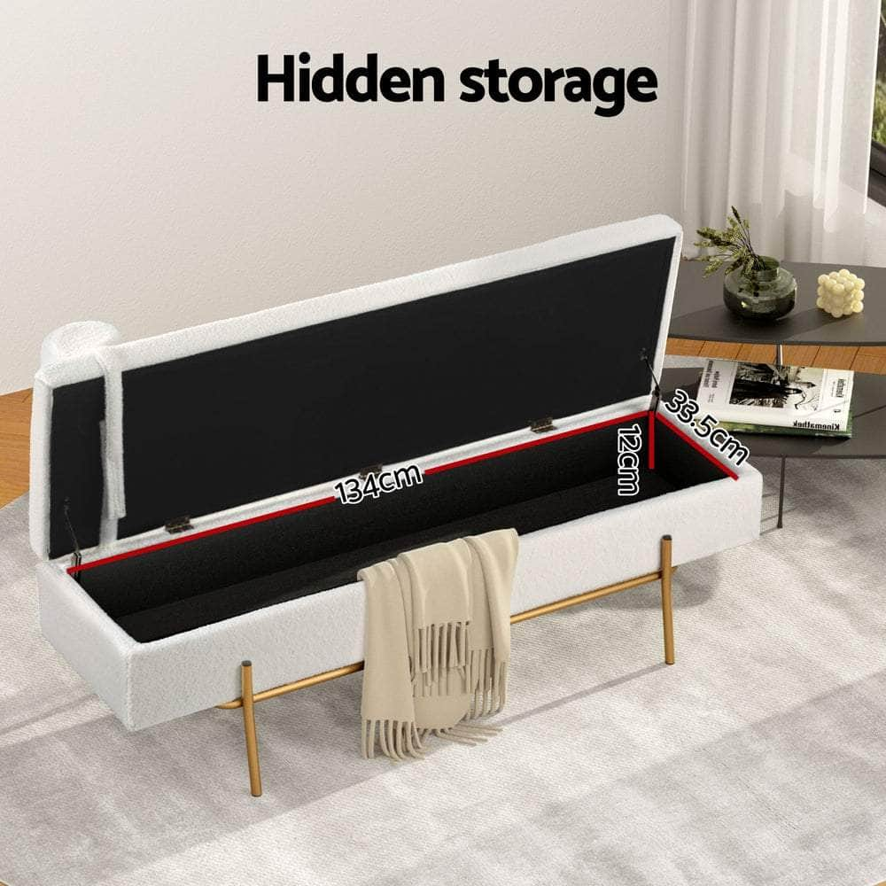 Storage Ottoman Bed 140cm Pillow Boucle Fabric