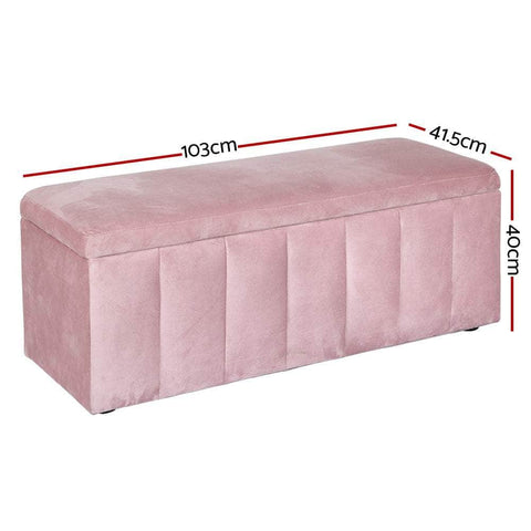 Storage Ottoman Blanket Box 103cm Velvet Pink