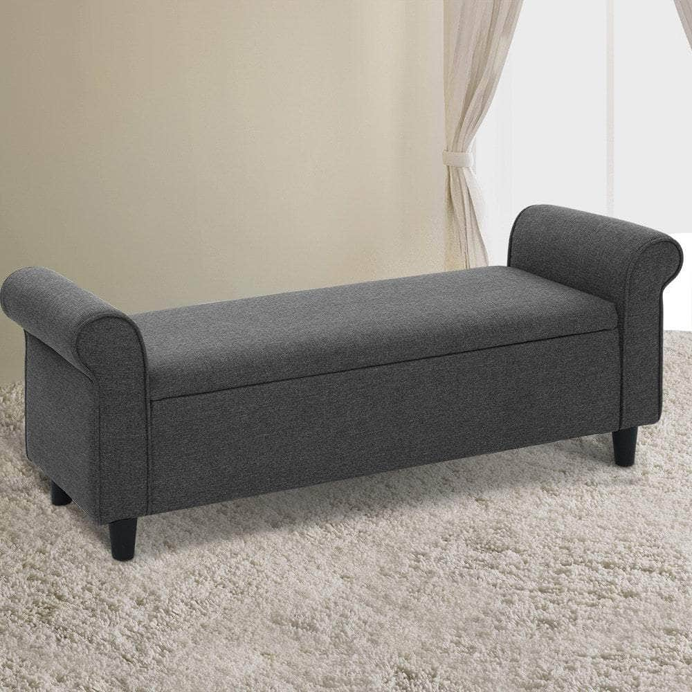 Storage Ottoman Blanket Box 125cm Arm Linen Grey