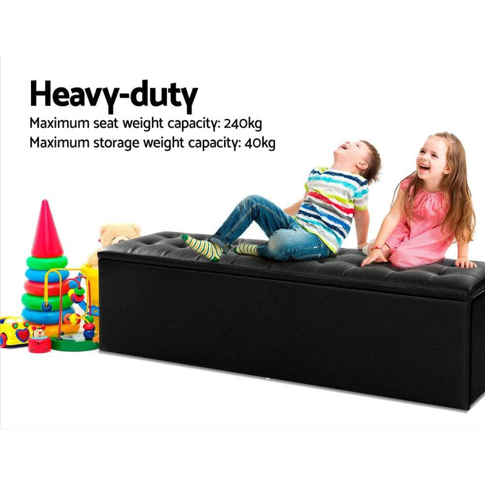 Storage Ottoman Blanket Box 140cm Leather Black