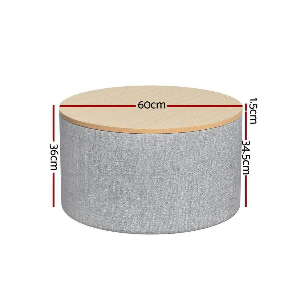 Storage Ottoman Blanket Box 60cm Linen Round Grey