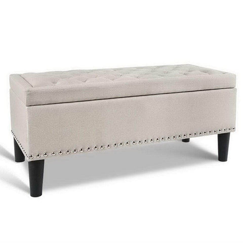 Storage Ottoman Blanket Box 96cm Linen Taupe