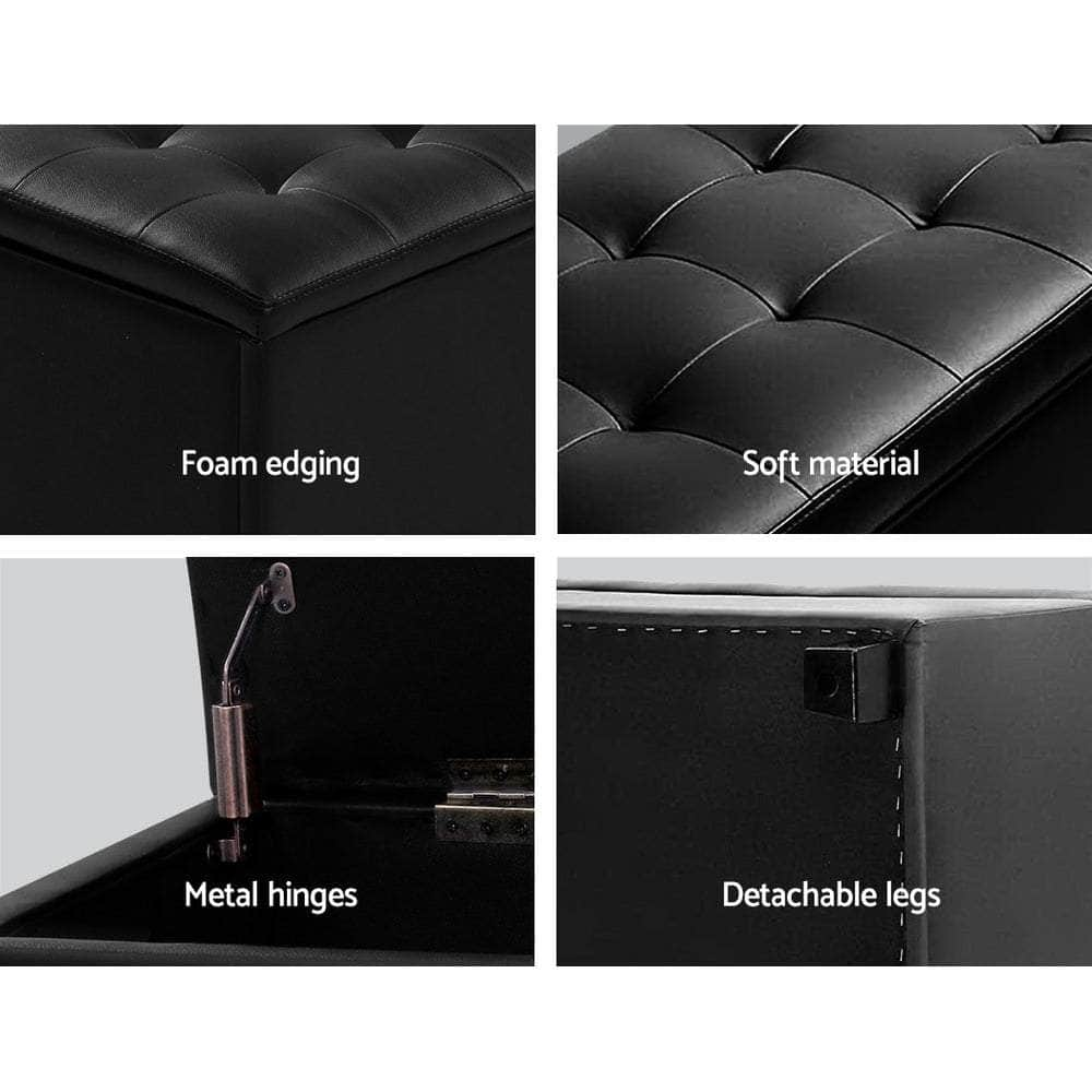 Storage Ottoman Blanket Box 97cm Leather Black