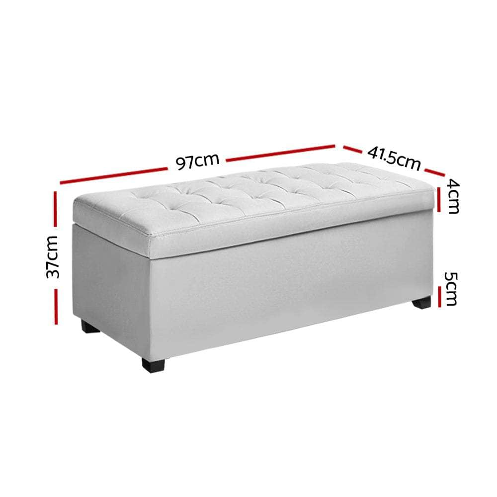 Storage Ottoman Blanket Box 97cm Leather White