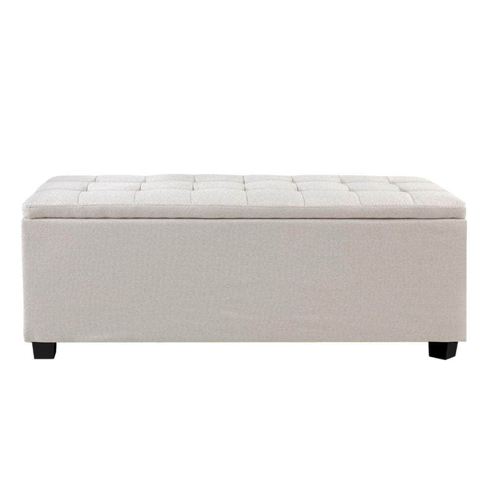 Storage Ottoman Blanket Box 97cm Linen Beige