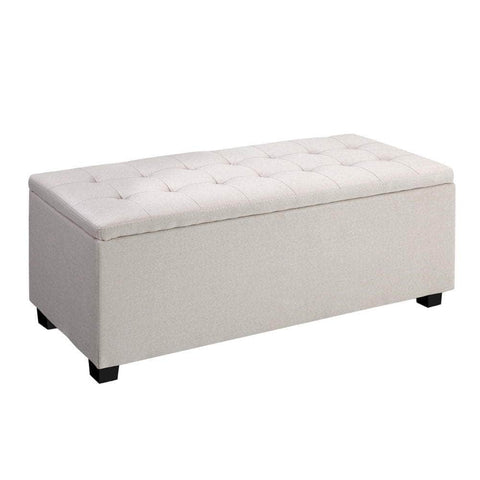 Storage Ottoman Blanket Box 97cm Linen Beige