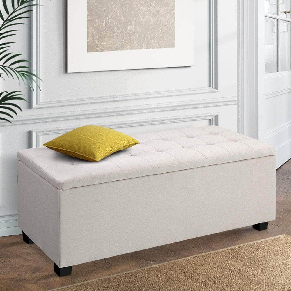 Storage Ottoman Blanket Box 97cm Linen Beige