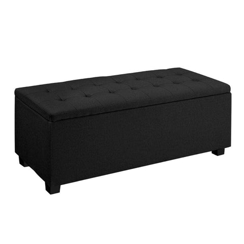 Storage Ottoman Blanket Box 97cm Linen Black