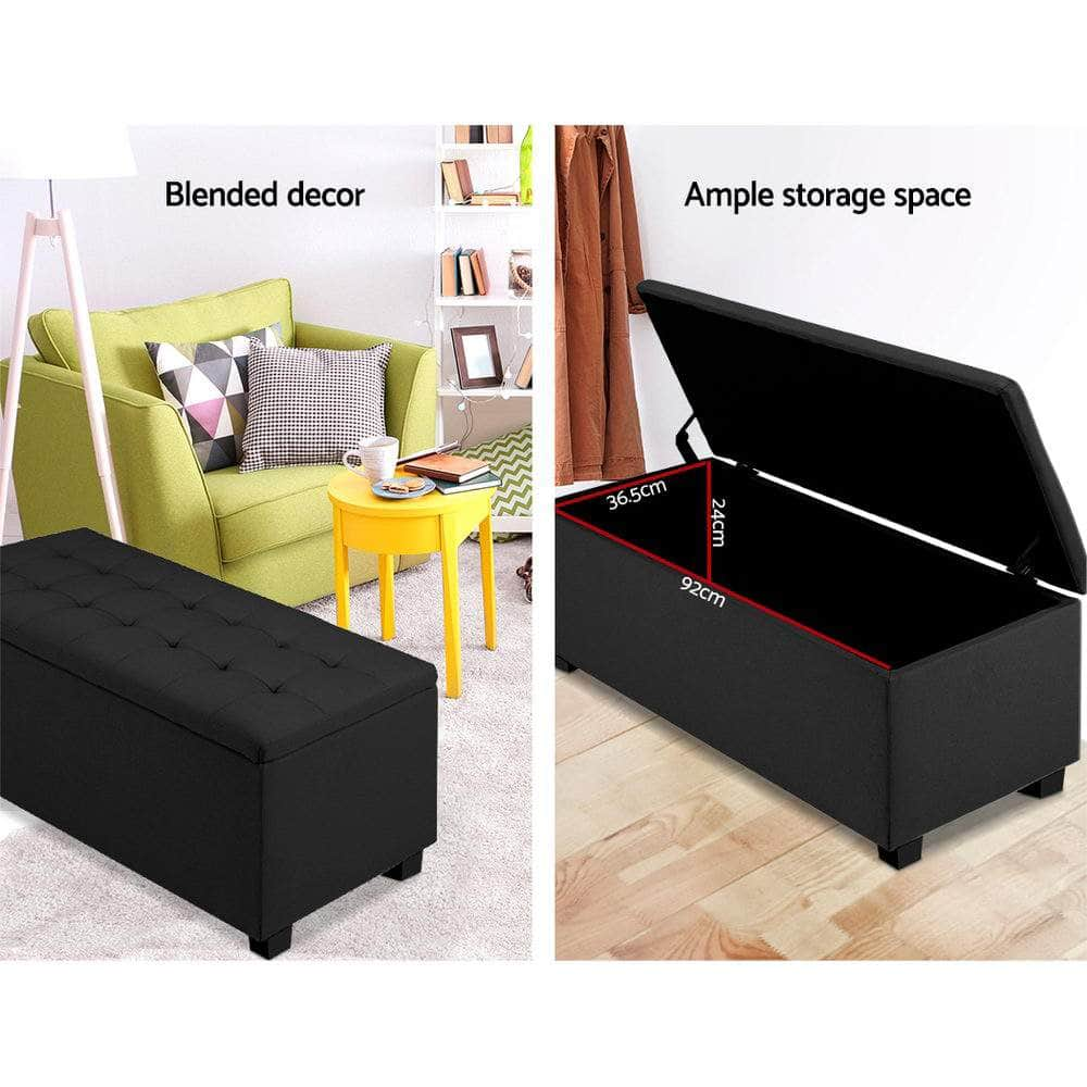 Storage Ottoman Blanket Box 97cm Linen Black