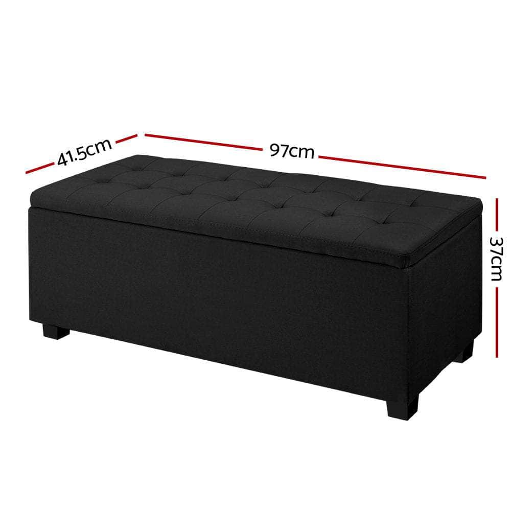 Storage Ottoman Blanket Box 97cm Linen Black