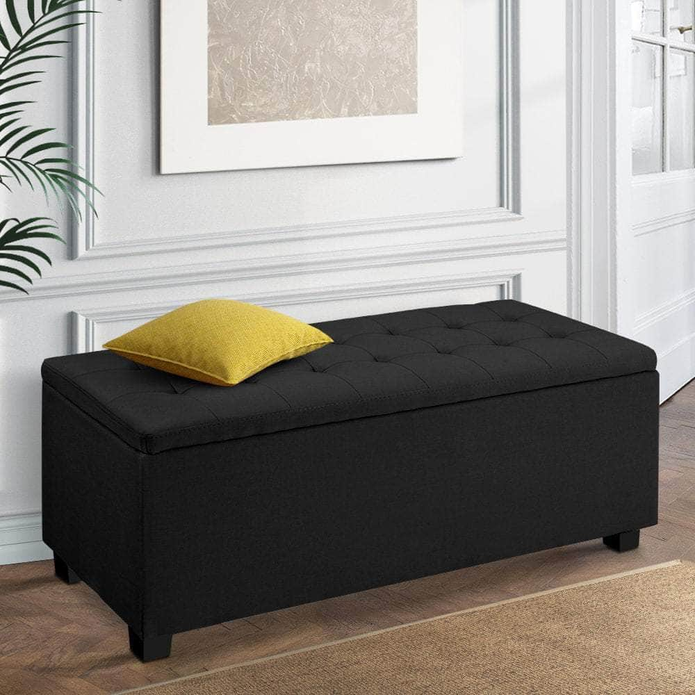 Storage Ottoman Blanket Box 97cm Linen Black