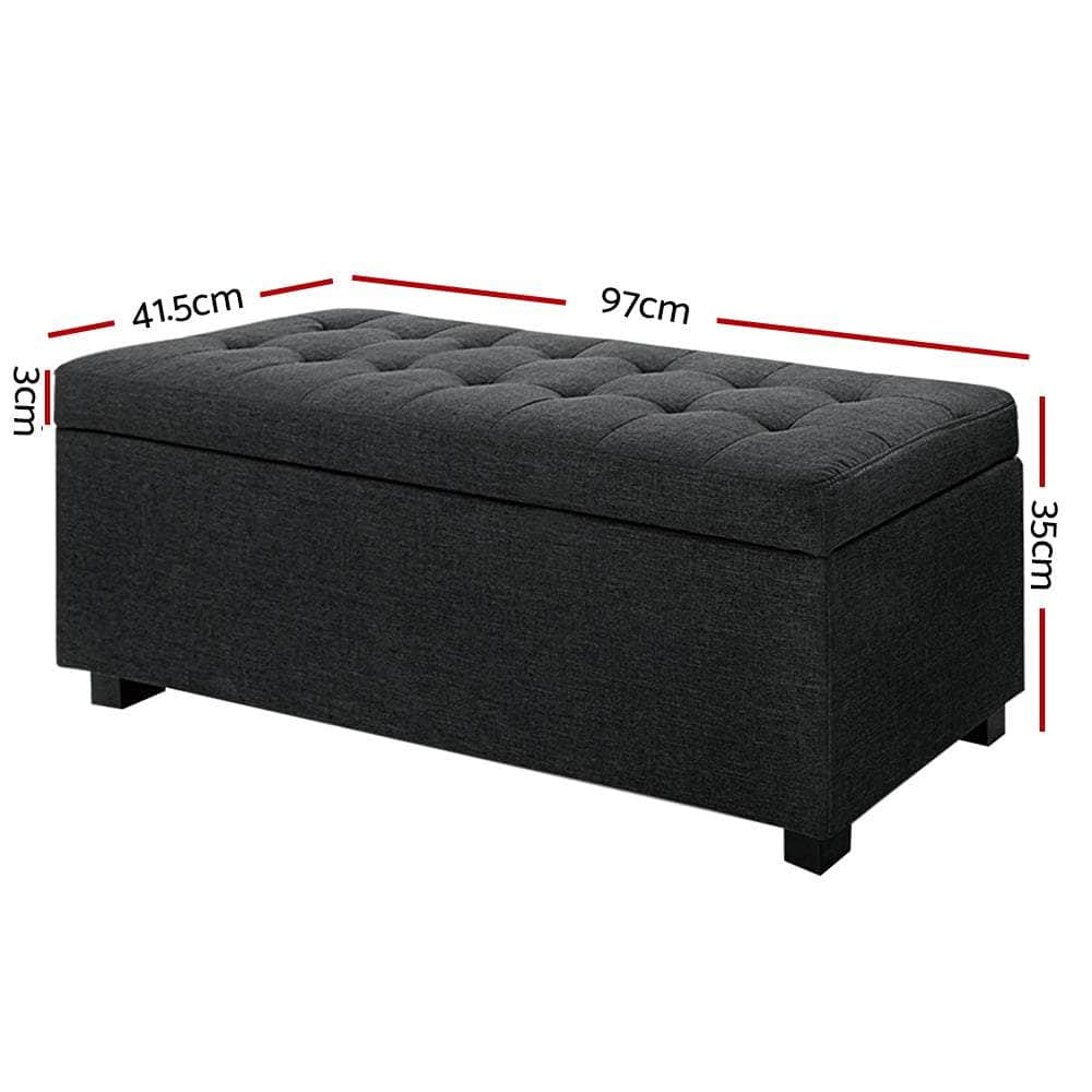 Storage Ottoman Blanket Box 97cm Linen Charcoal