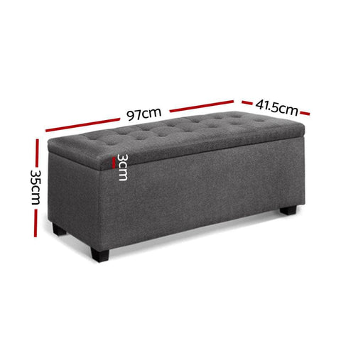 Storage Ottoman Blanket Box 97cm Linen Grey