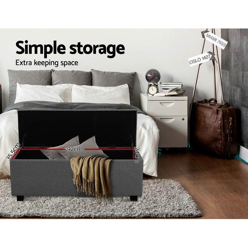 Storage Ottoman Blanket Box 97cm Linen Grey