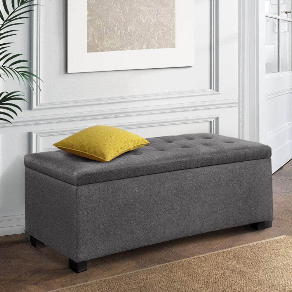 Storage Ottoman Blanket Box 97cm Linen Grey