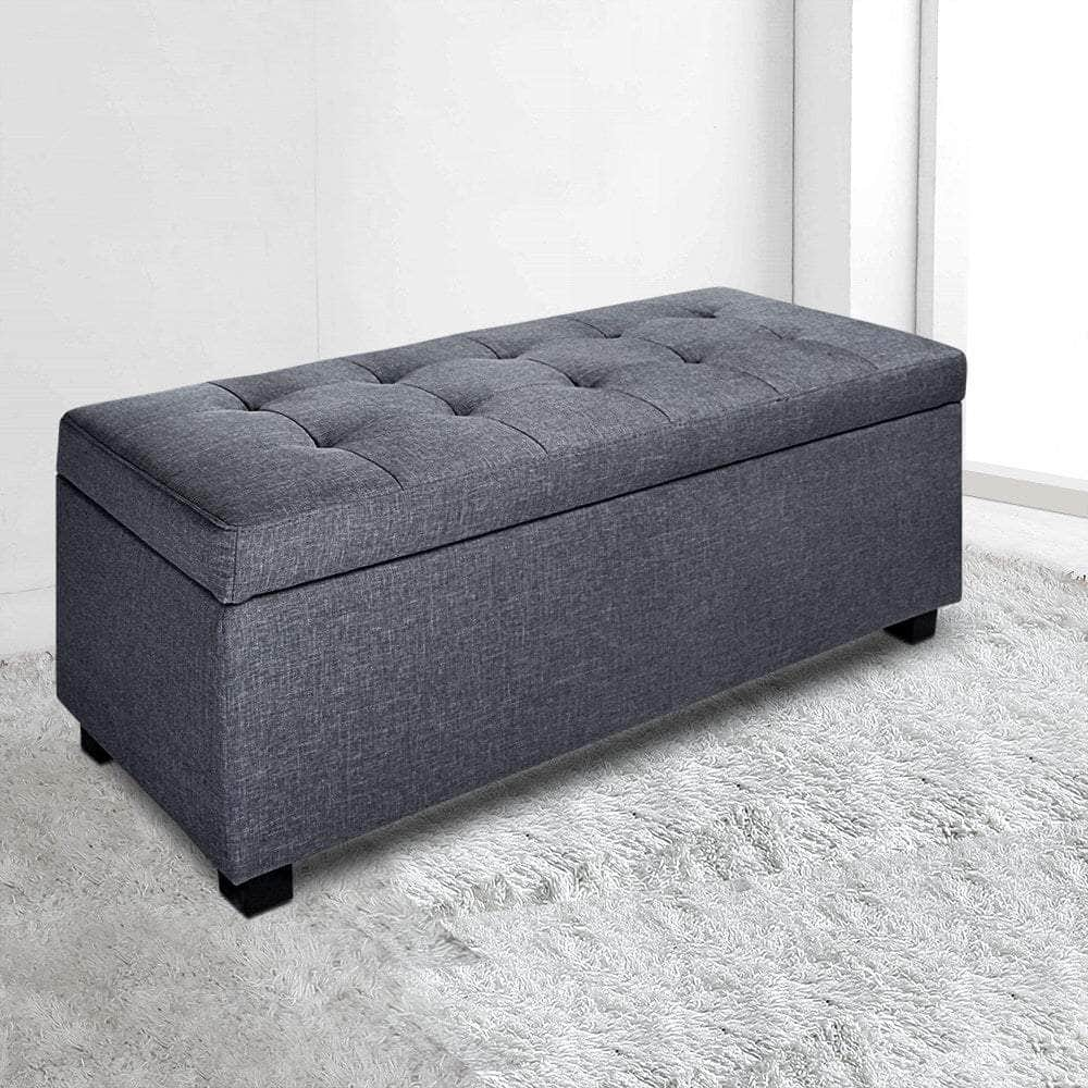 Storage Ottoman Blanket Box 97cm Linen Grey