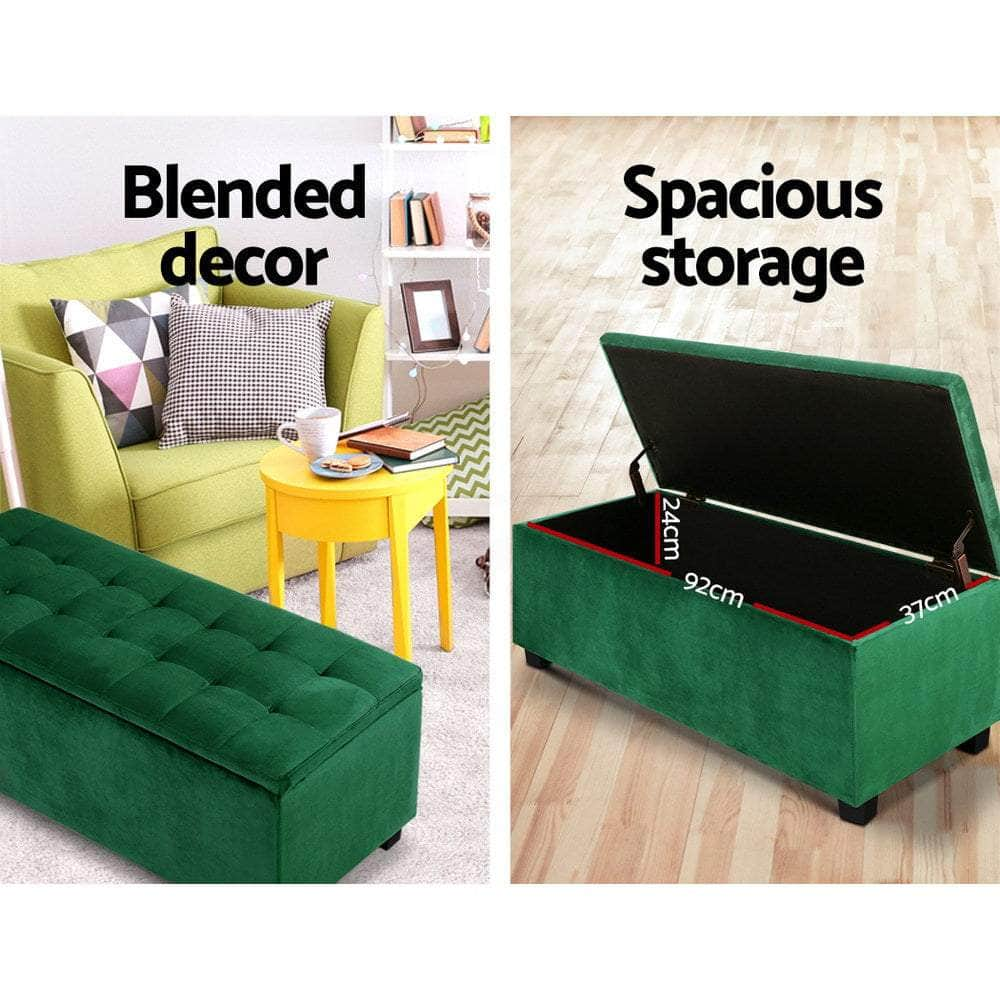 Storage Ottoman Blanket Box 98cm Velvet Green