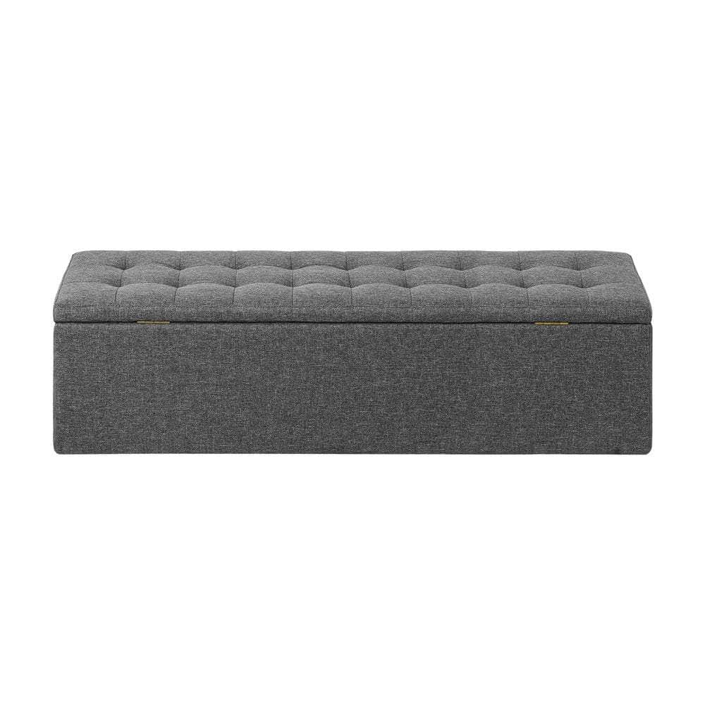 Storage Ottoman Blanket Box Foot Stool XL Chest Toy Faux Linen Grey