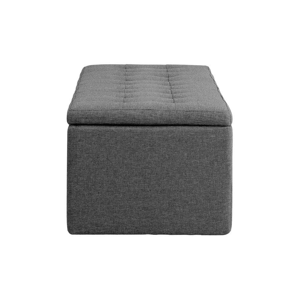 Storage Ottoman Blanket Box Foot Stool XL Chest Toy Faux Linen Grey